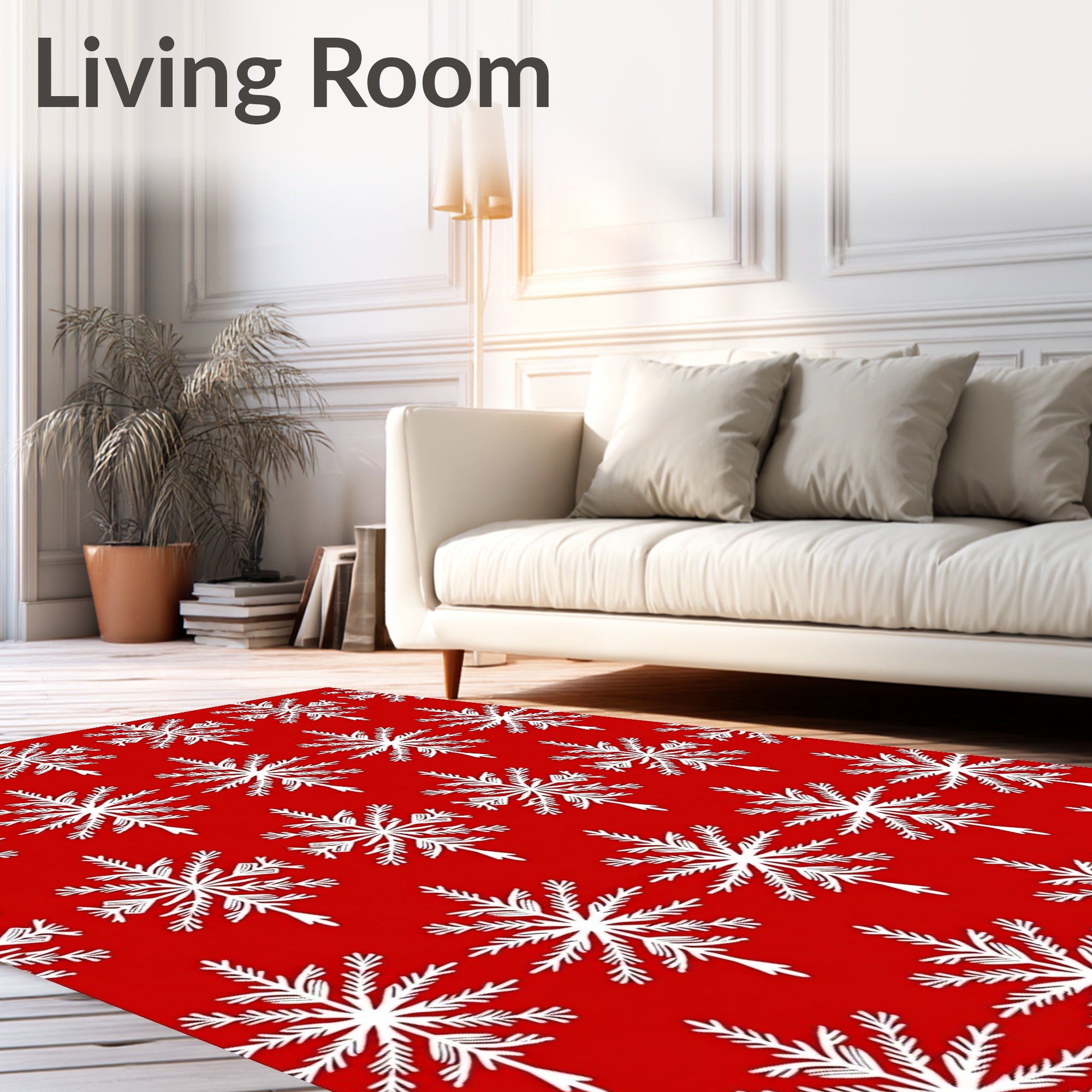 Red White Snowflake Pattern Rug