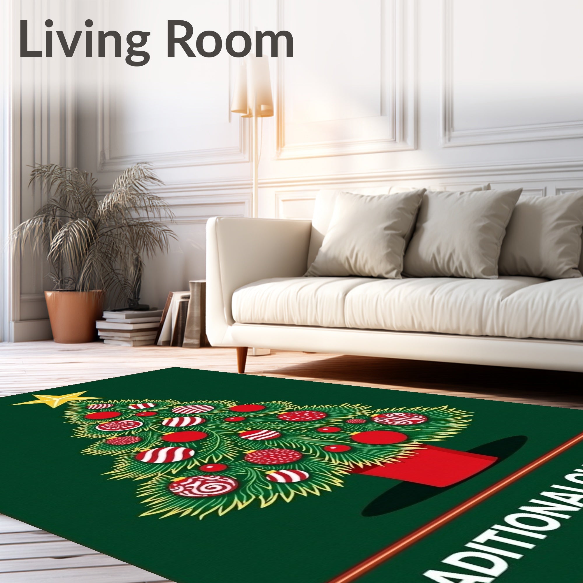 Festive Red Ball Christmas Tree Rug