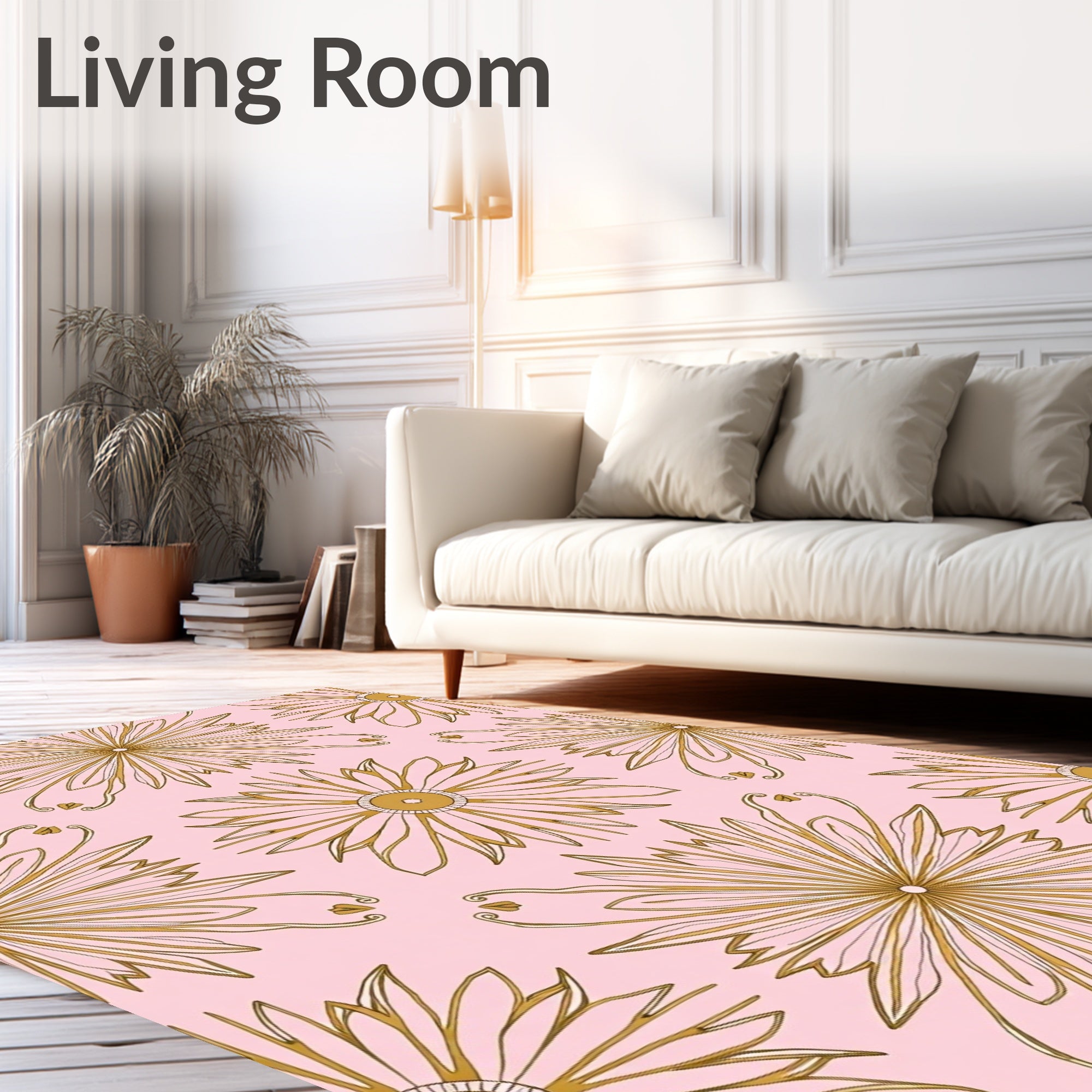 Golden Starburst Floral Pattern Rug