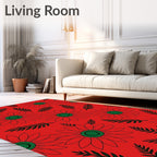 Bold Red Floral Leaf Design Rug