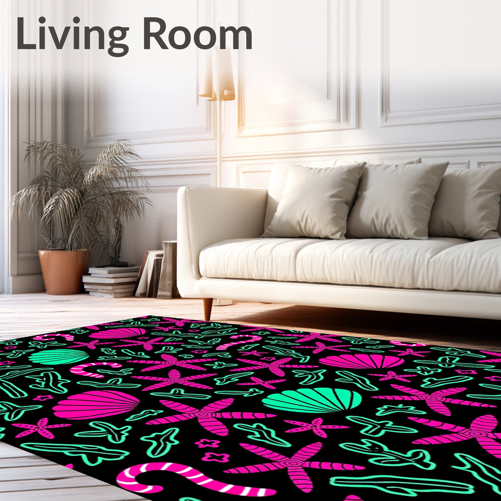 Bright Pink Teal Ocean Creatures Design Rug