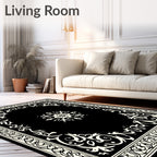 Ornate Black Cream Floral Rug
