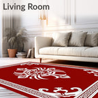 Crimson Geometric Medallion Border Rug