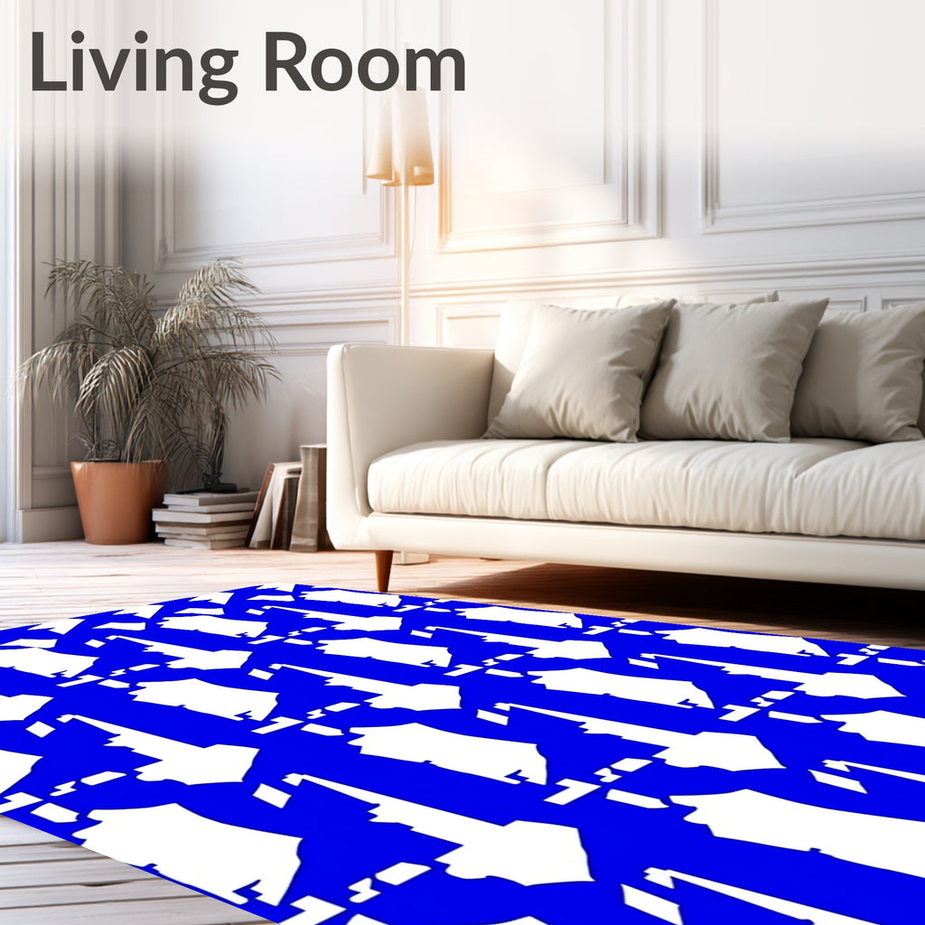 Bold Blue Abstract Geometric Pattern Rug