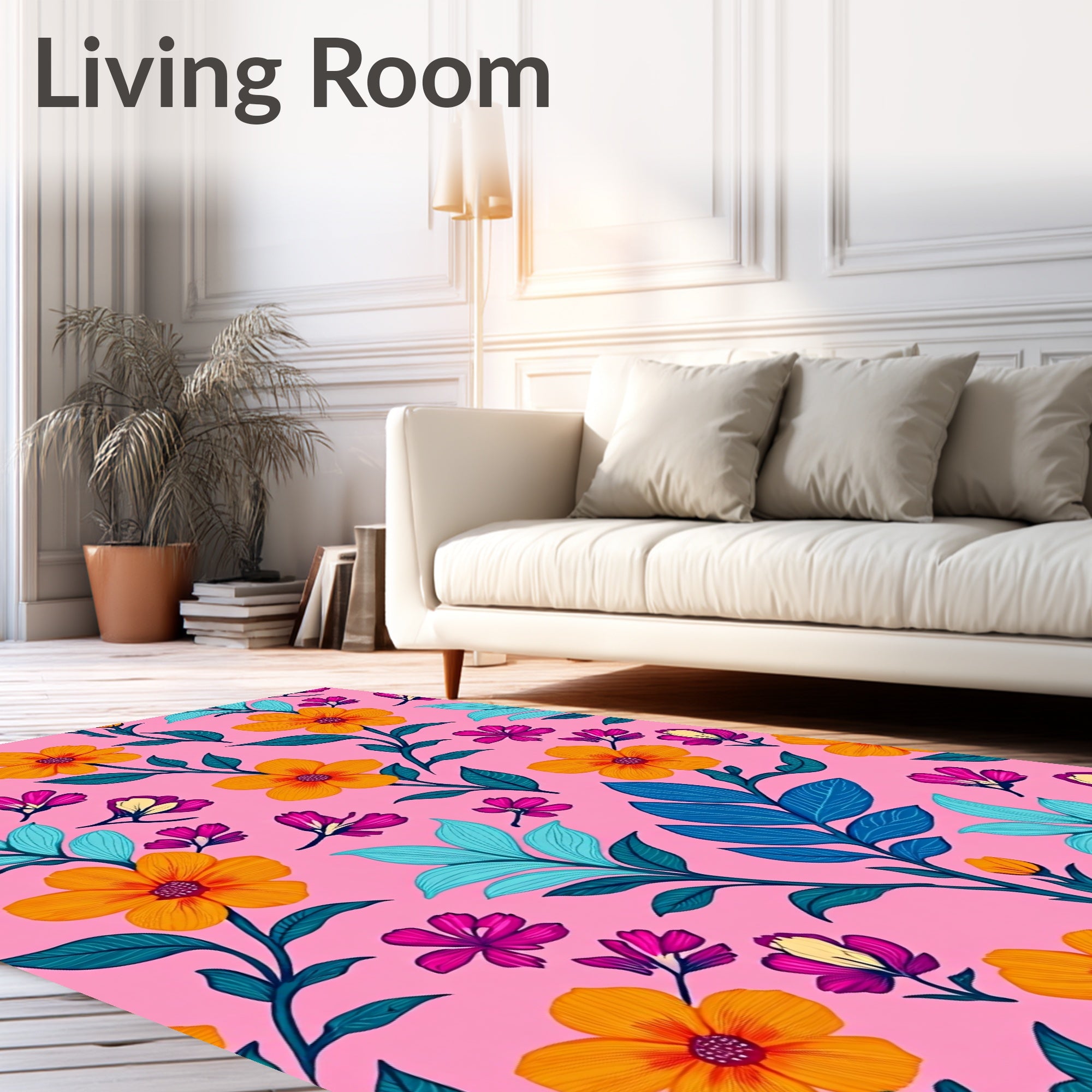 Vibrant Coral And Teal Floral Branches Rug