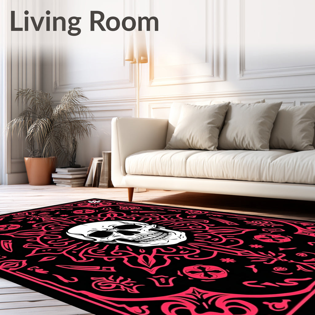 Gothic Skull With Pink Floral Accents Rug