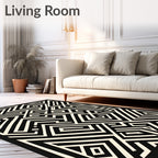 Bold Black White Geometric Maze Rug