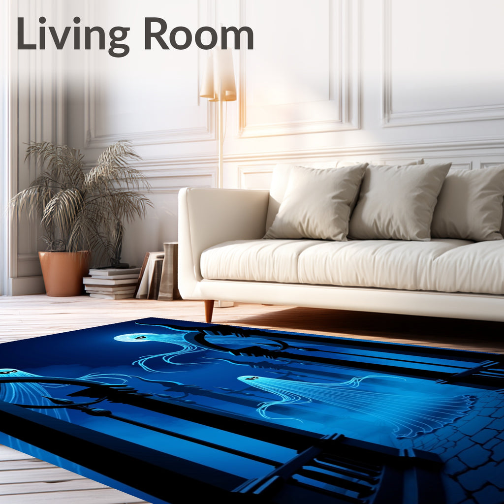 Ethereal Glowing Ghosts Night Scene Rug