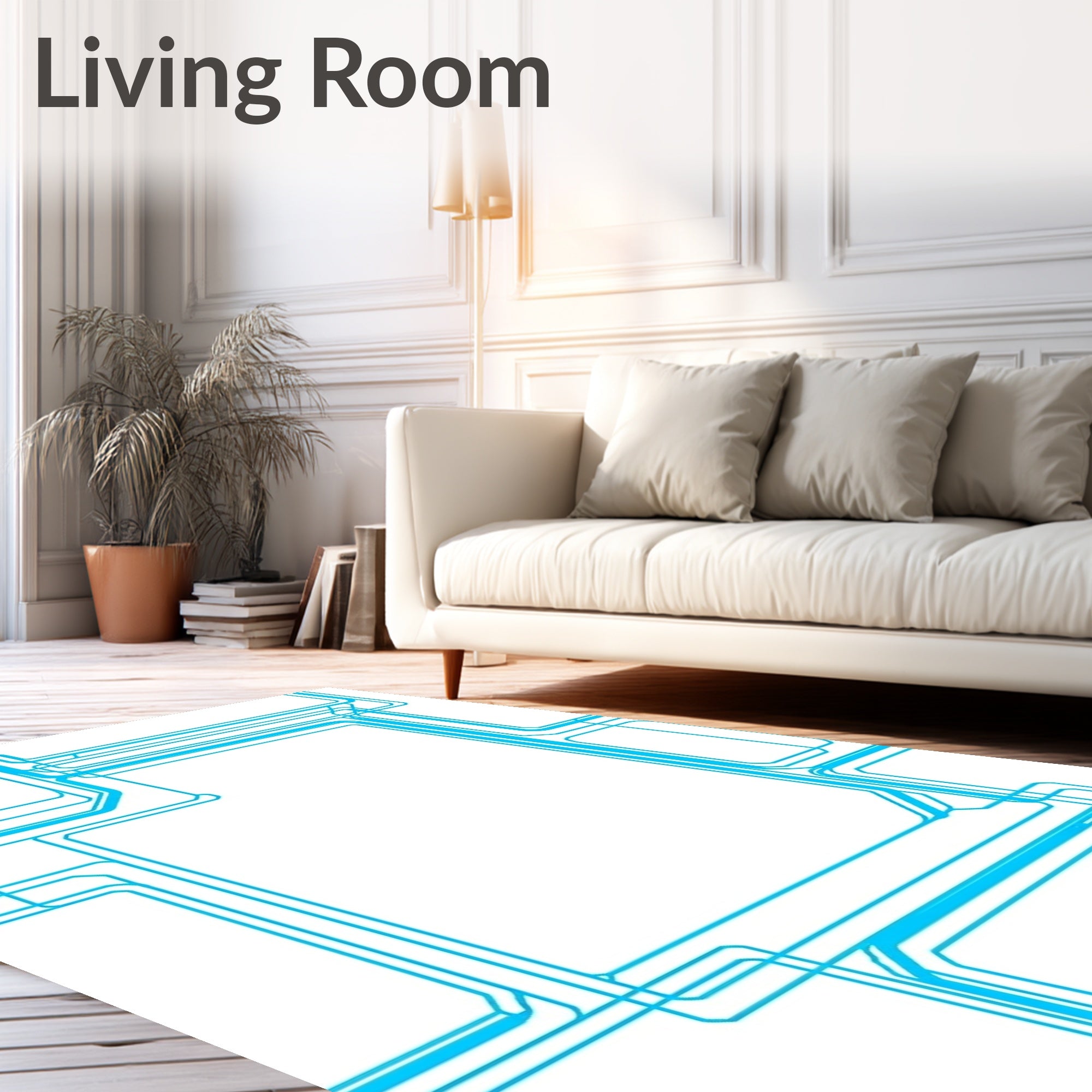 Abstract Blue Grid Pattern Rug