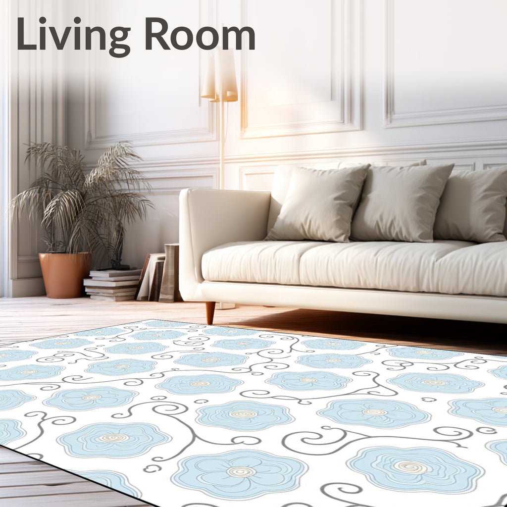Light Blue Floral Vine Pattern Rug