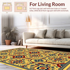 Ornate Floral Medallion Yellow Red Blue Rug