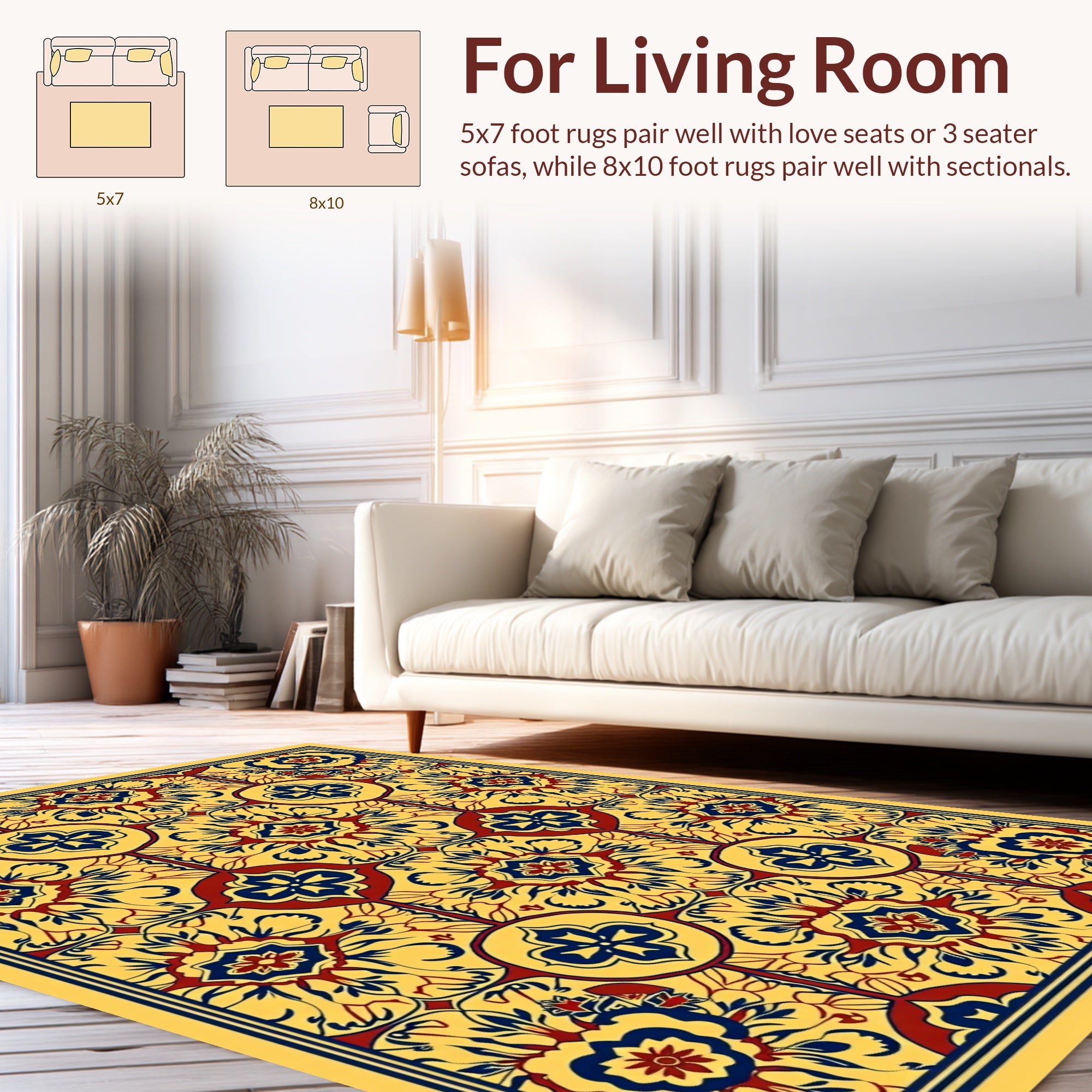 Ornate Floral Medallion Yellow Red Blue Rug