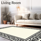 Ornate Black Cream Scrollwork Rug