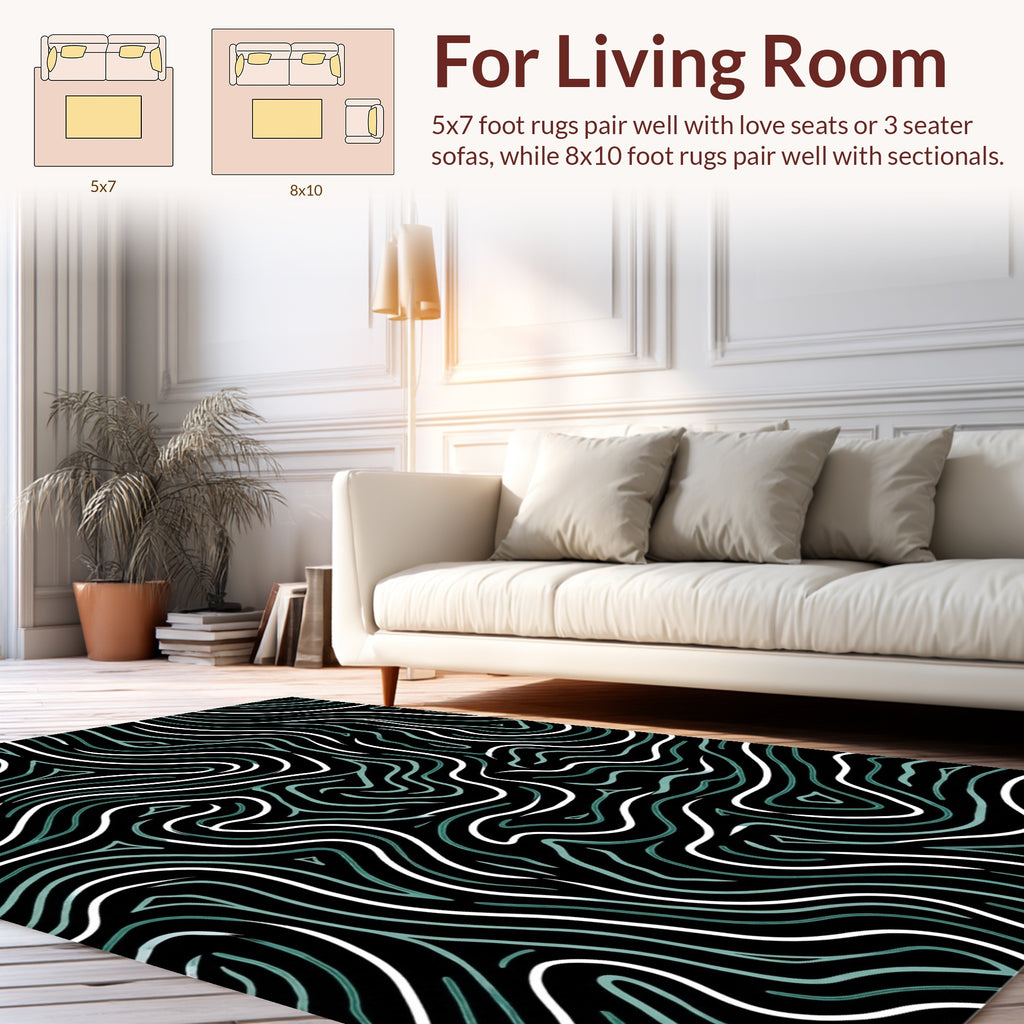 Abstract Teal White Wavy Lines Rug