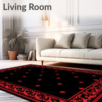 Bold Red Scroll Border Floral Rug