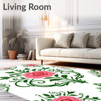 Pink Rose Floral Damask Pattern Rug