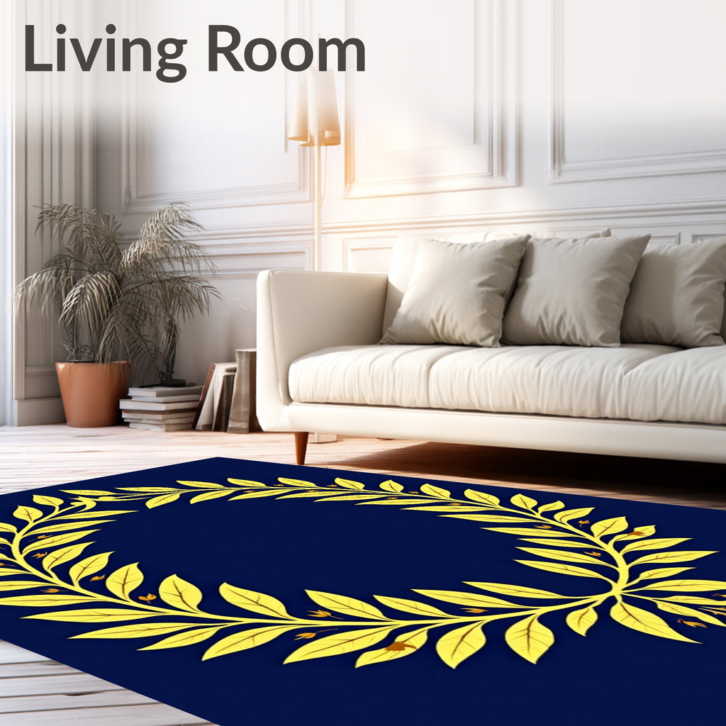 Golden Laurel Wreath Floral Rug