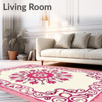 Pink Floral Medallion Frame Design Rug