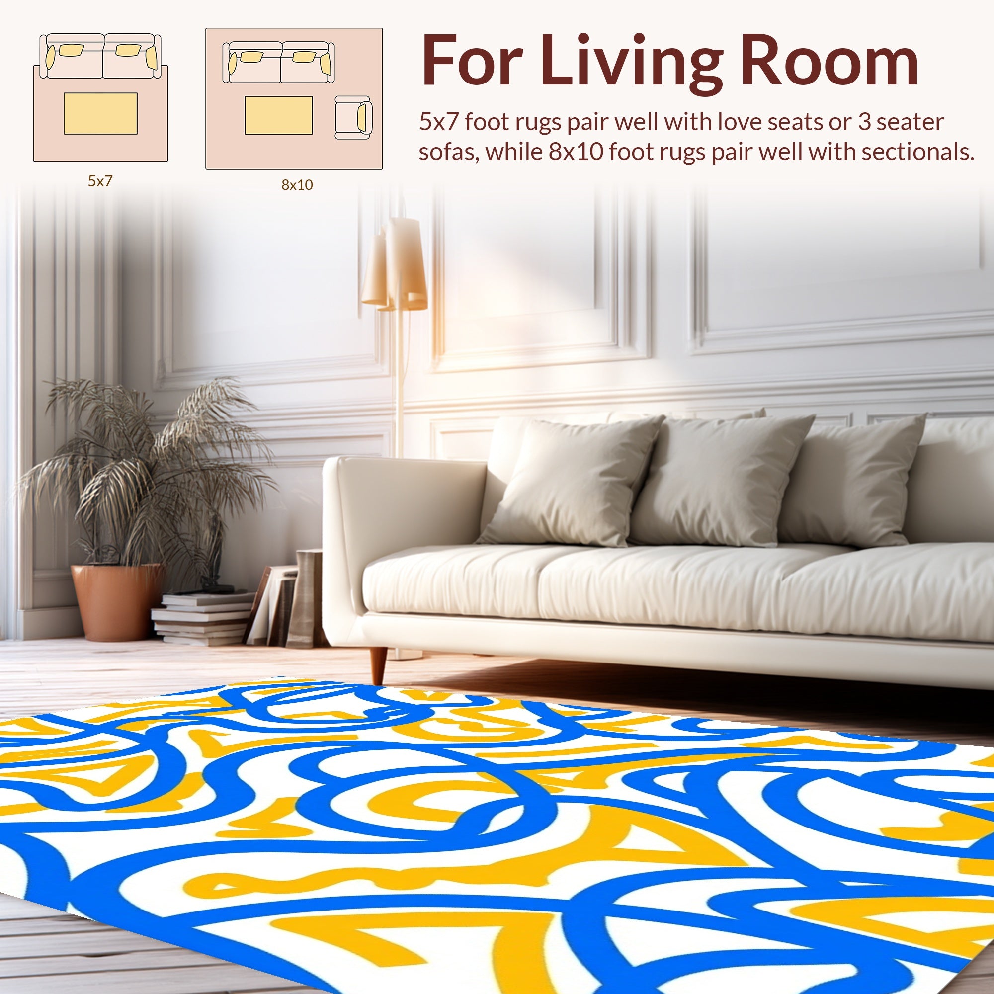 Abstract Curvy Blue Yellow Lines Rug