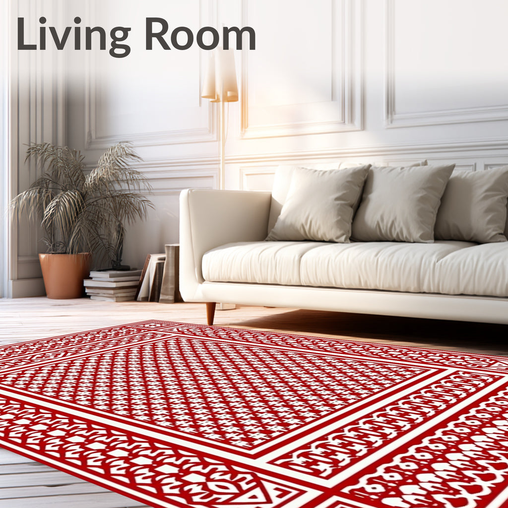 Intricate Red Geometric Pattern Rug