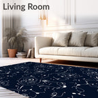 Dark Blue White Sketchy Character Pattern Rug