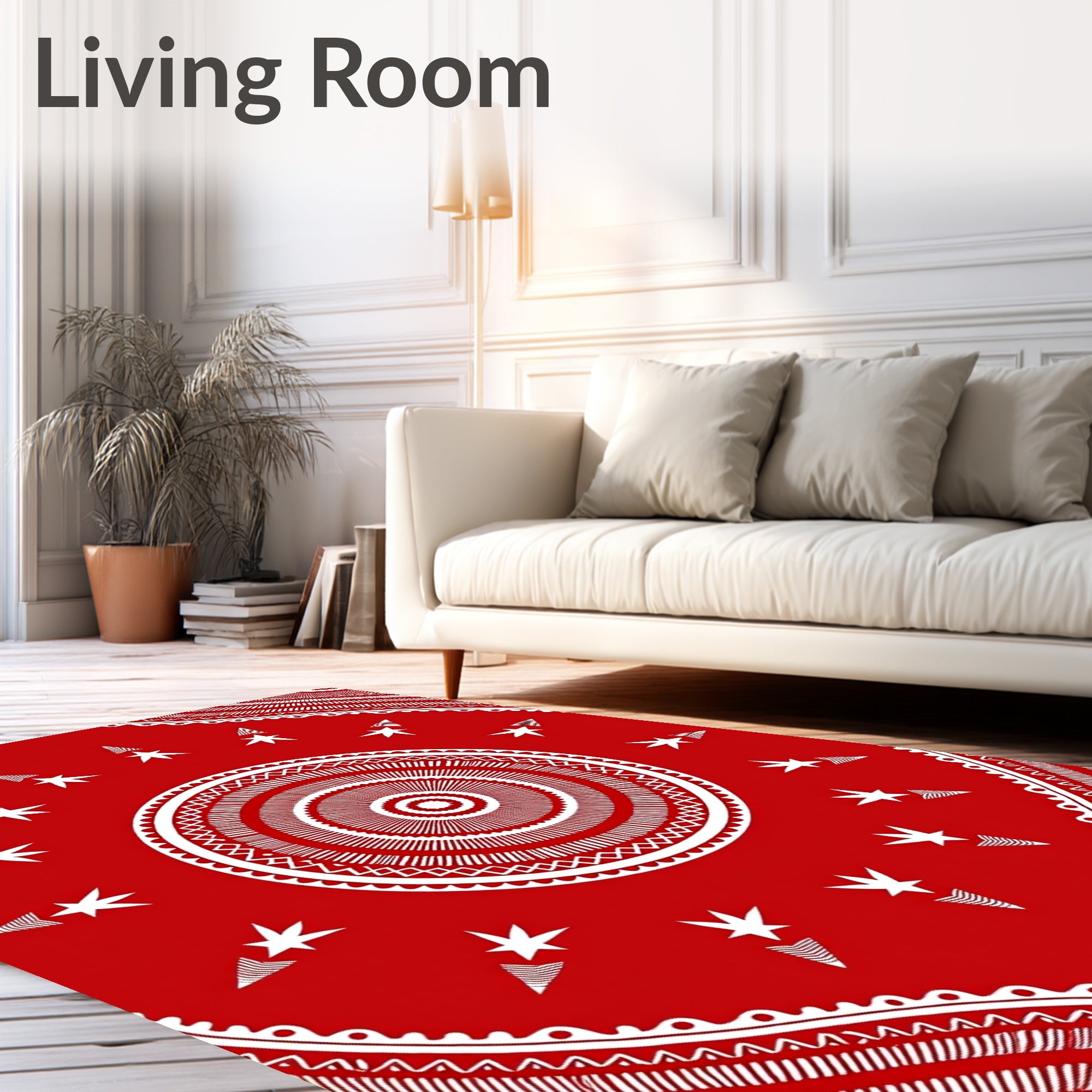 Red White Tribal Sunburst Pattern Rug