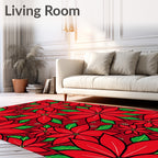 Bold Red Poinsettia Floral Pattern Rug
