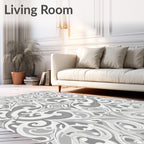 Elegant Grey Swirls Floral Pattern Rug