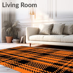 Bold Orange And Black Plaid Design Rug