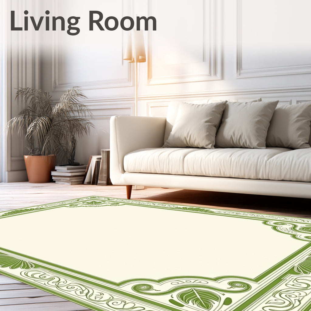 Vintage Green Floral Scroll Frame Rug