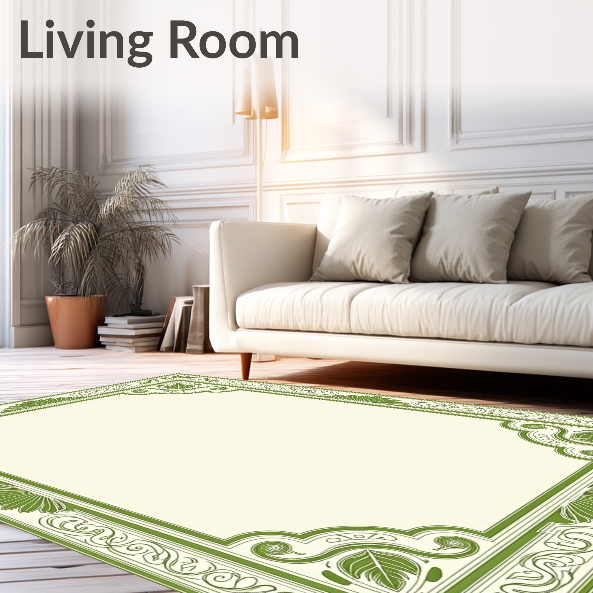 Vintage Green Floral Scroll Frame Rug