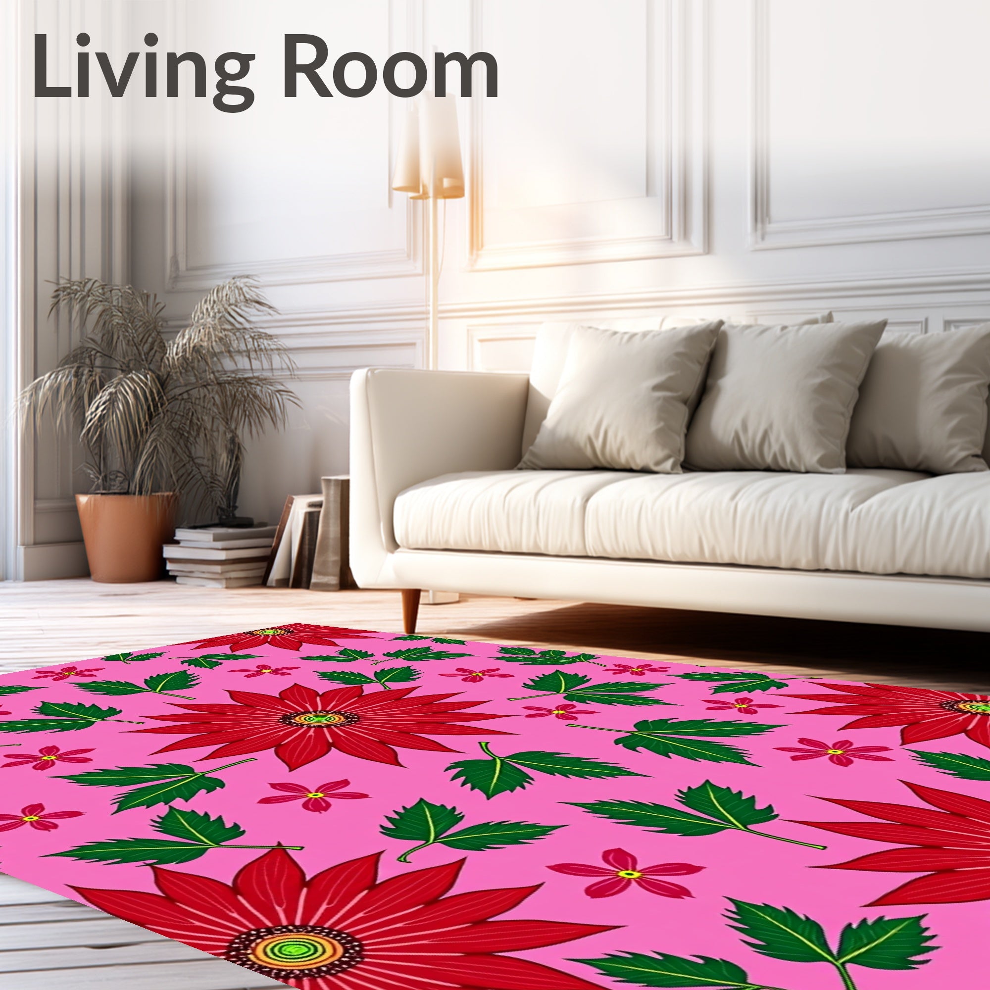 Red Floral Garden Pattern Rug