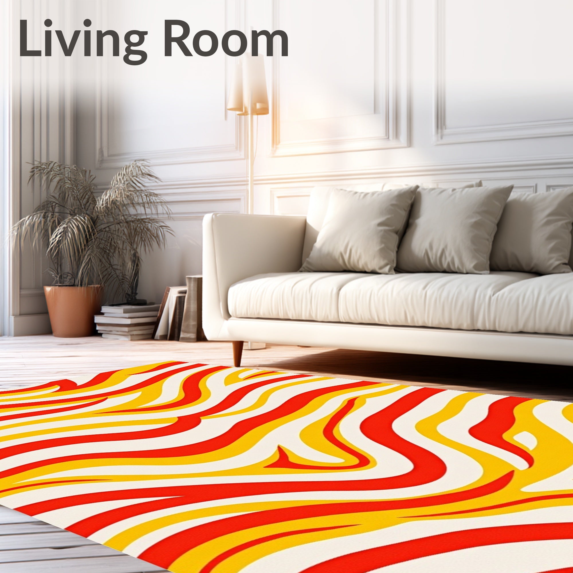 Bold Red Yellow Wavy Stripe Rug