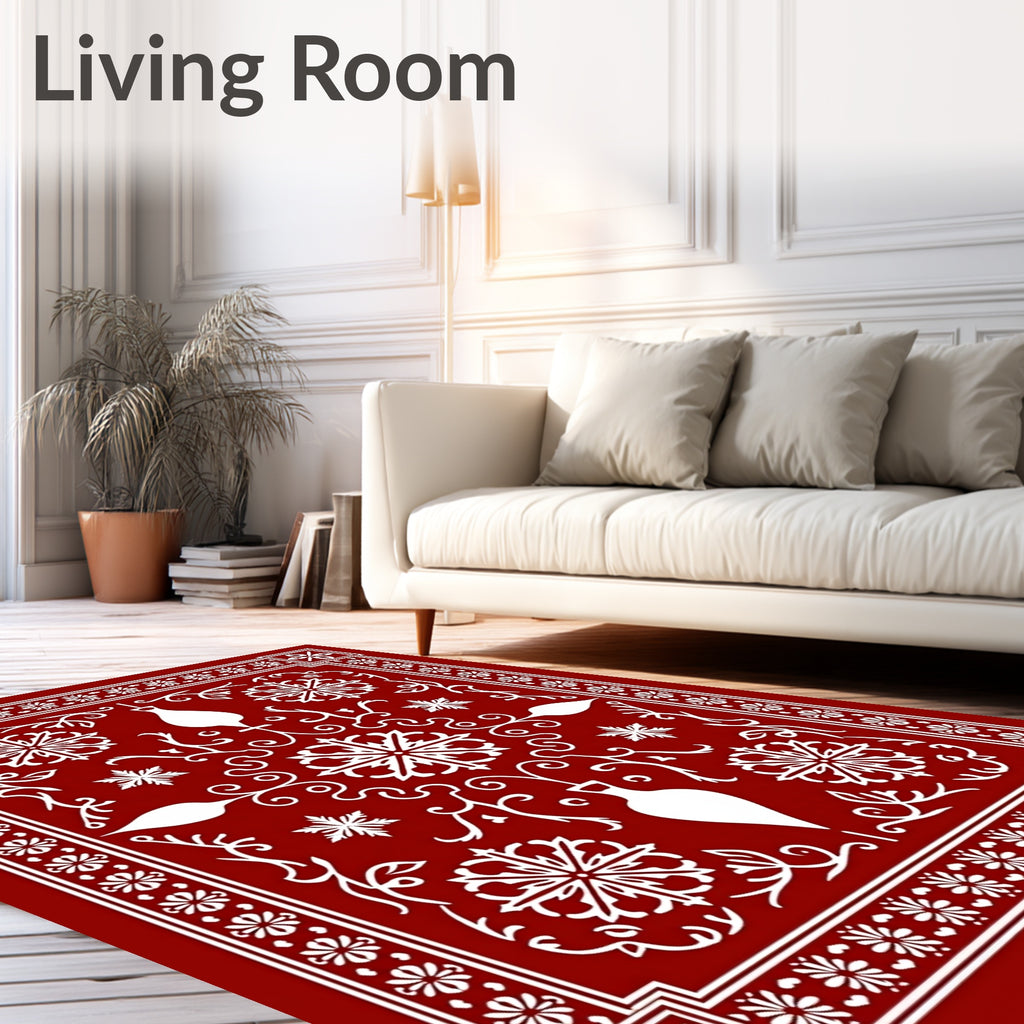 Red White Decorative Floral Pattern Rug