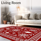 Red White Decorative Floral Pattern Rug