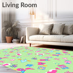 Whimsical Pink and Blue Creatures Gift Wrap Rug