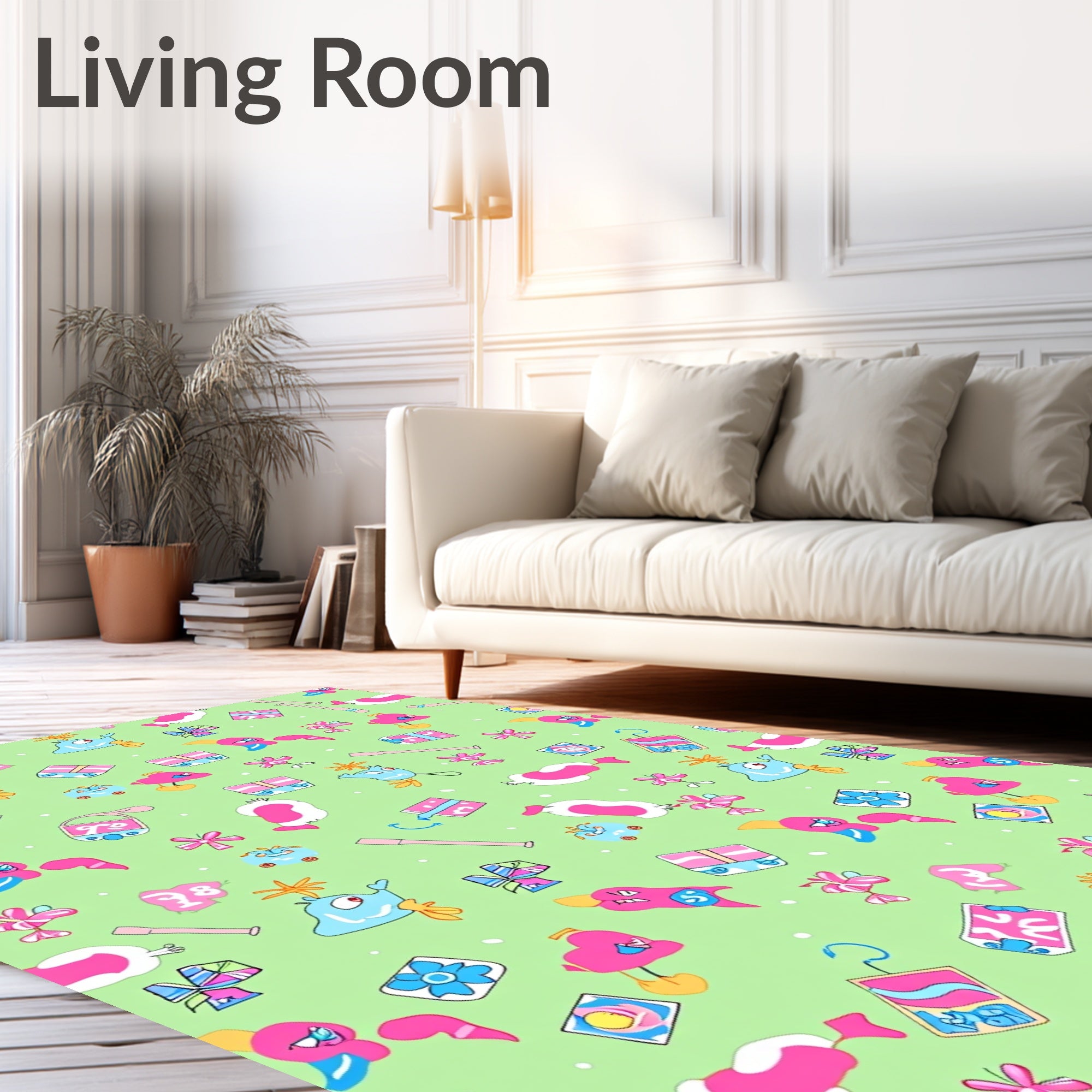 Whimsical Pink and Blue Creatures Gift Wrap Rug