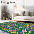 Whimsical Floral Skeleton Cats Design Rug