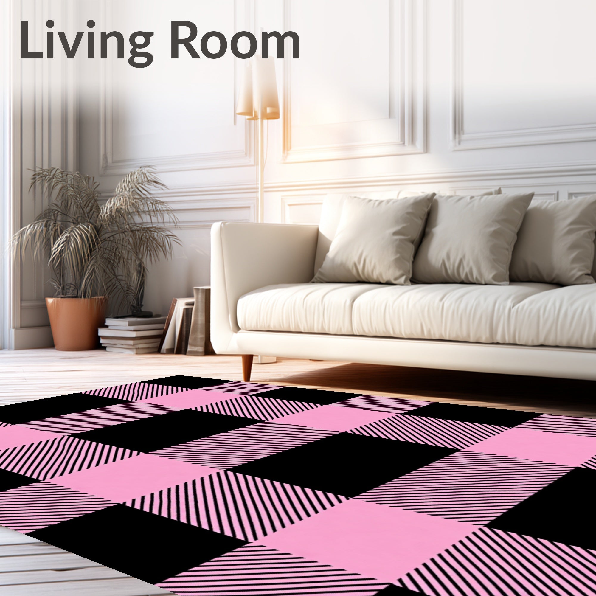 Pink Black Buffalo Check Plaid Rug