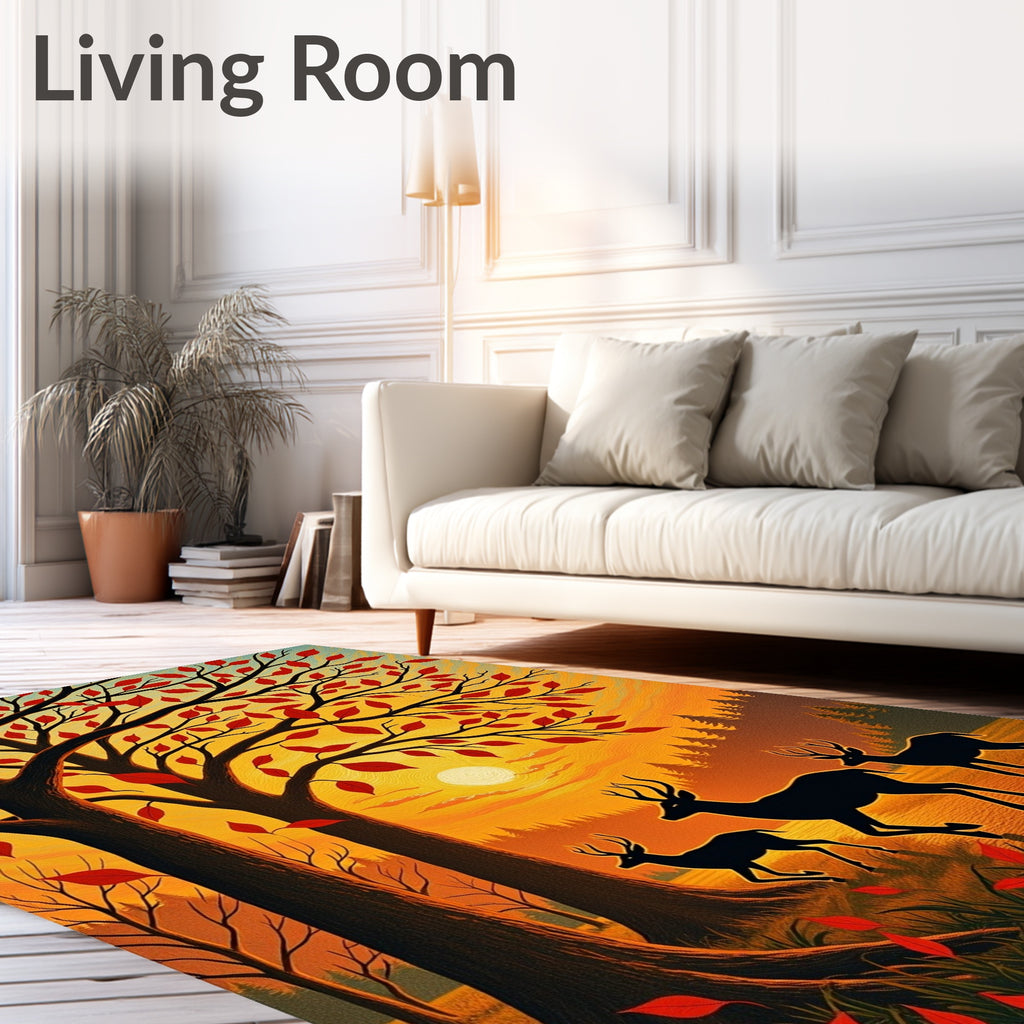 Autumn Scene Deer Family Graphic Rug