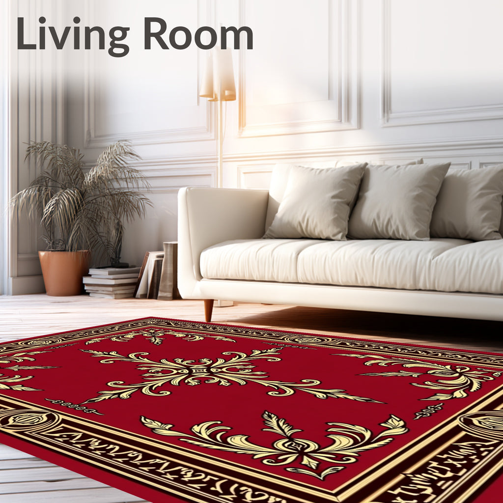 Ornate Gold Floral Motif Rug