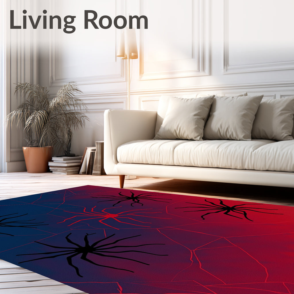 Gothic Red Blue Spider Web Rug