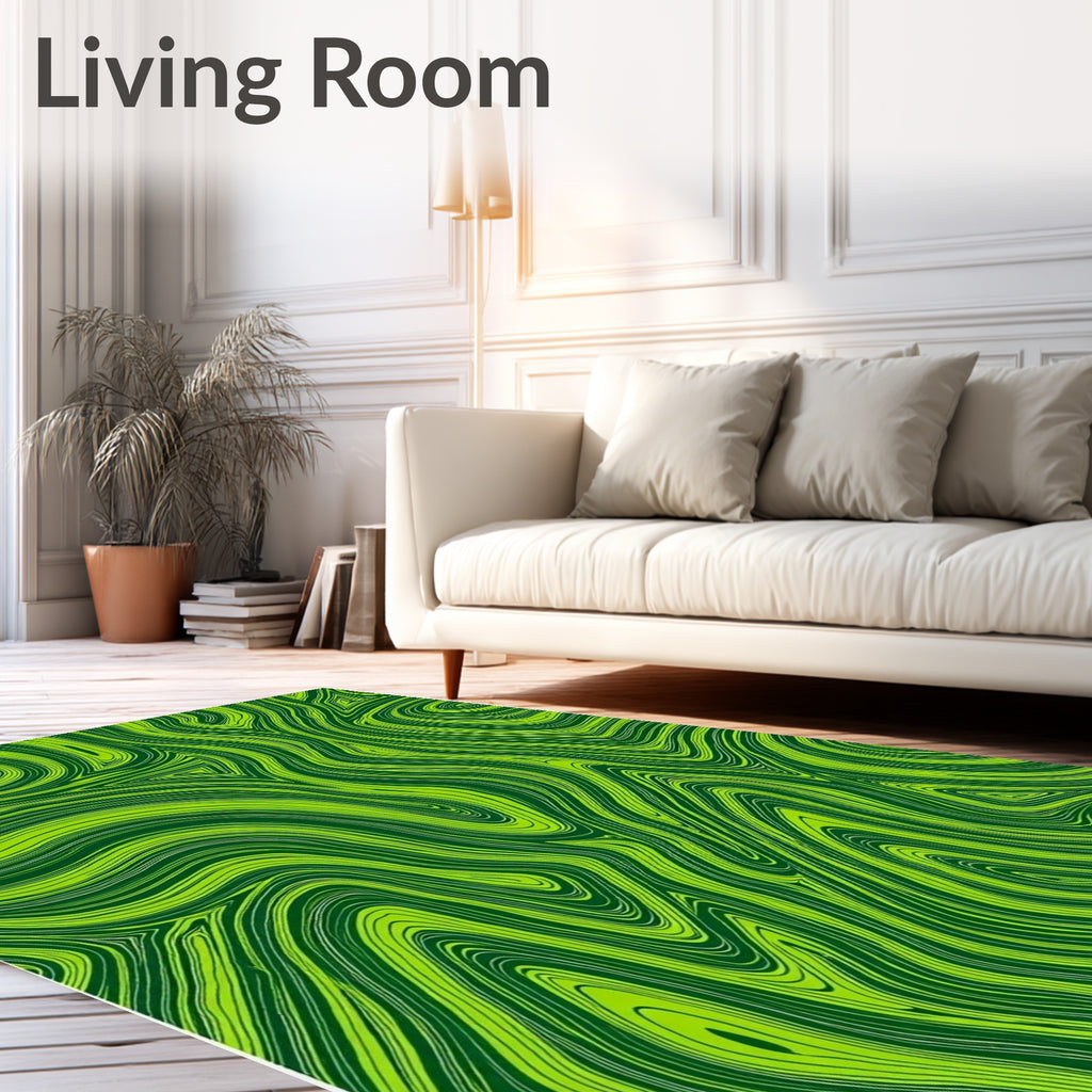 Vibrant Green Wavy Swirl Design Rug