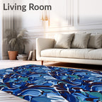 Abstract Blue Floral Swirl Design Rug