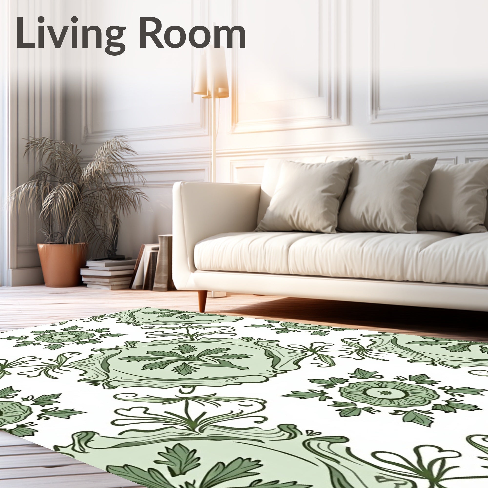 Green Floral Medallion Swirl Pattern Rug