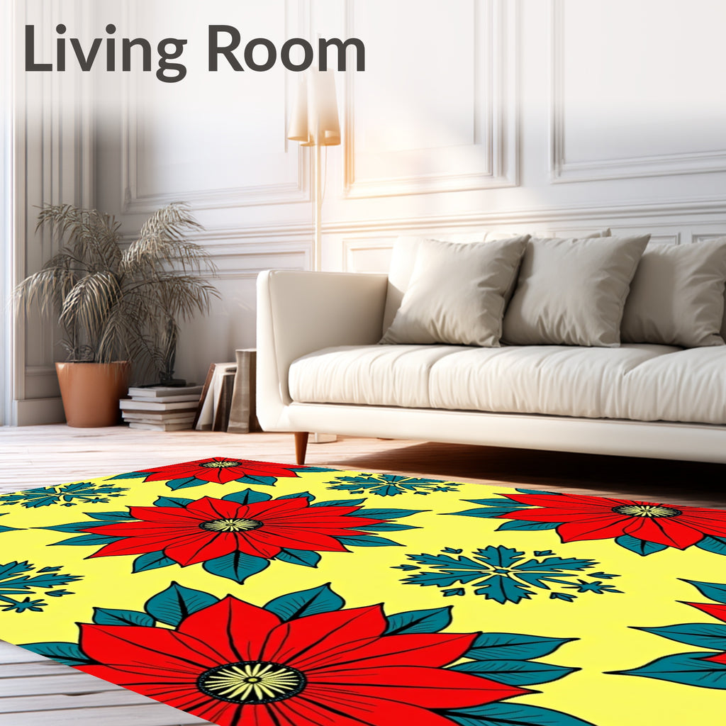 Bold Red Floral Snowflakes Pattern Rug