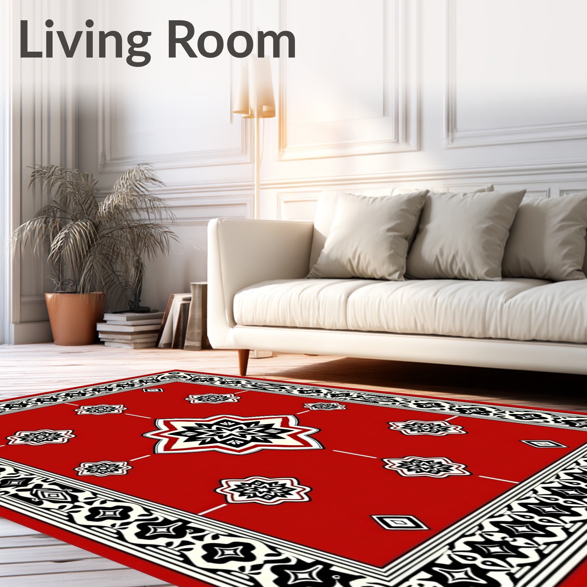 Intricate Geometric Red Black Design Rug