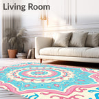 Soft Pink Blue Mandala Garden Rug