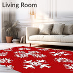 White Snowflake Damask On Red Rug