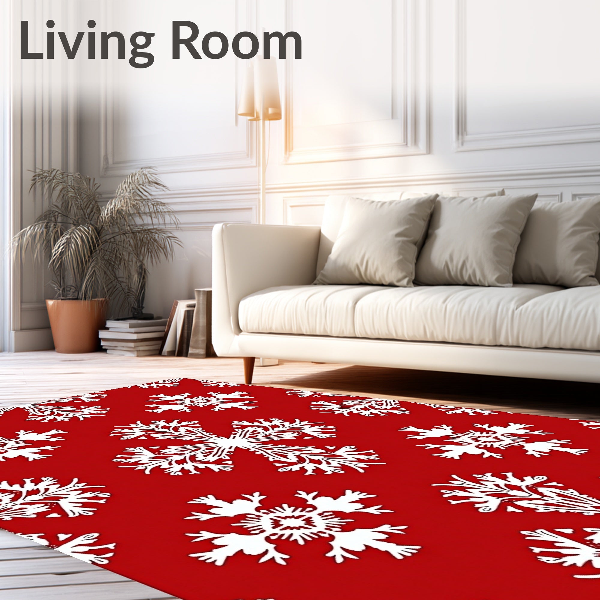 White Snowflake Damask On Red Rug